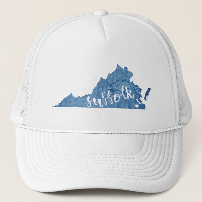 Suffolk Virginia Wood Grain Trucker Hat (Front)