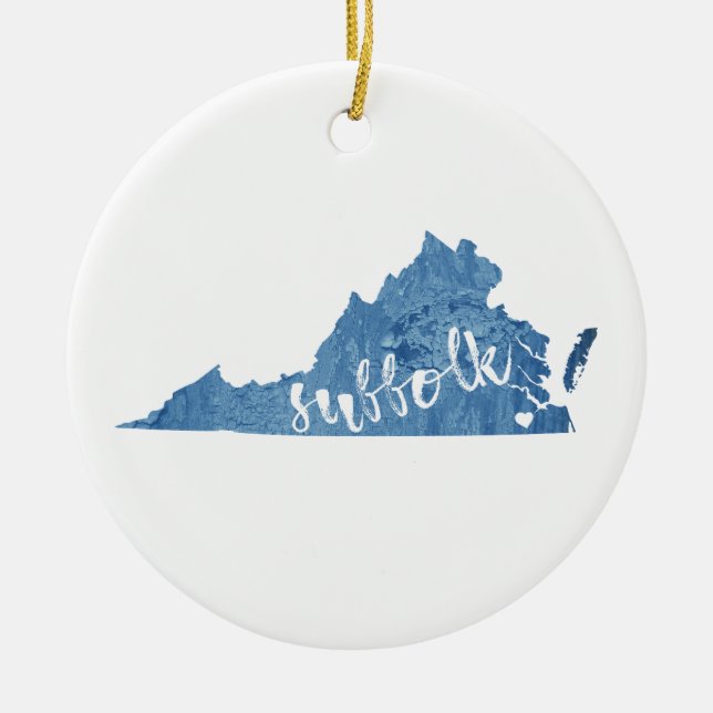 Suffolk Virginia Wood Plaque Ceramic Tree Decoration (Front)