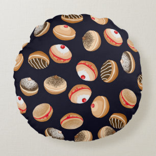 Sufganiyot Doughnuts: Hanukkah Vintage Pattern Round Cushion