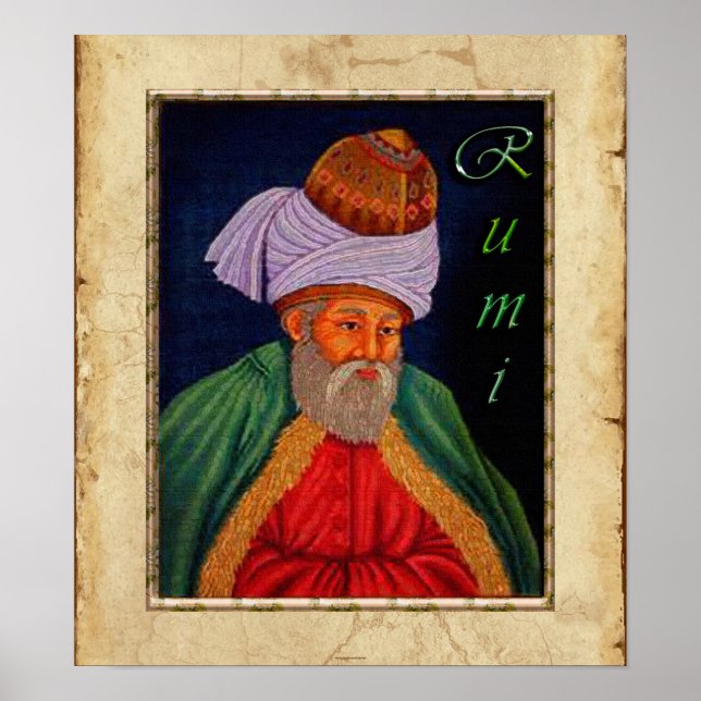 Sufi Mystic Portrait of Rumi on faux Parchment BG Poster (Front)