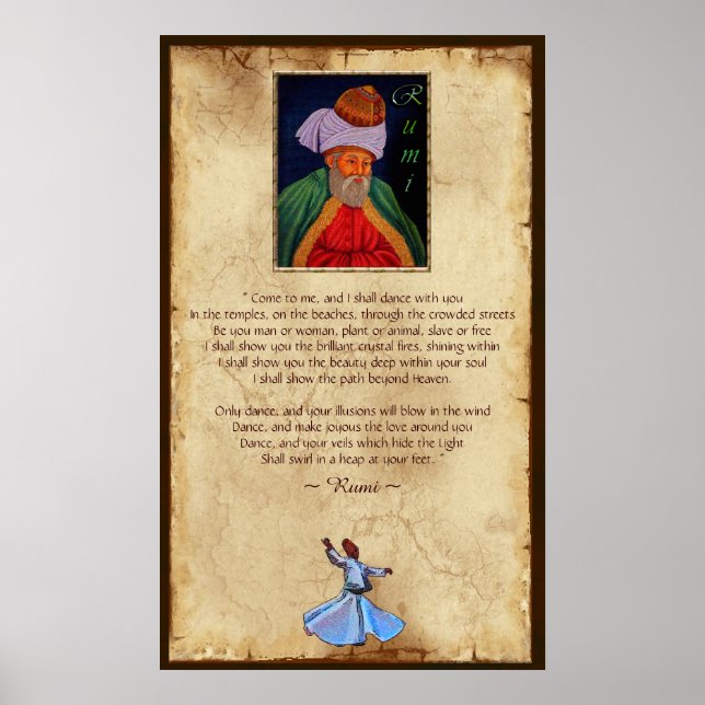 Sufi Mystic Wisdom by Rumi on faux Parchment BG Poster (Front)