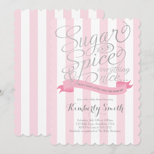 Sugar and Spice Baby Girl Baby Shower Invitation (Front/Back)