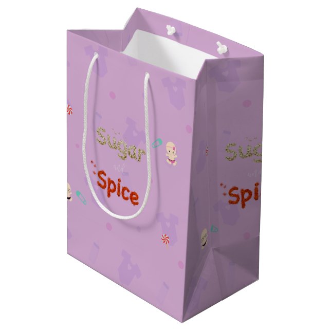 Sugar and Spice Baby Girl Shower Layette  Medium Gift Bag (Back Angled)