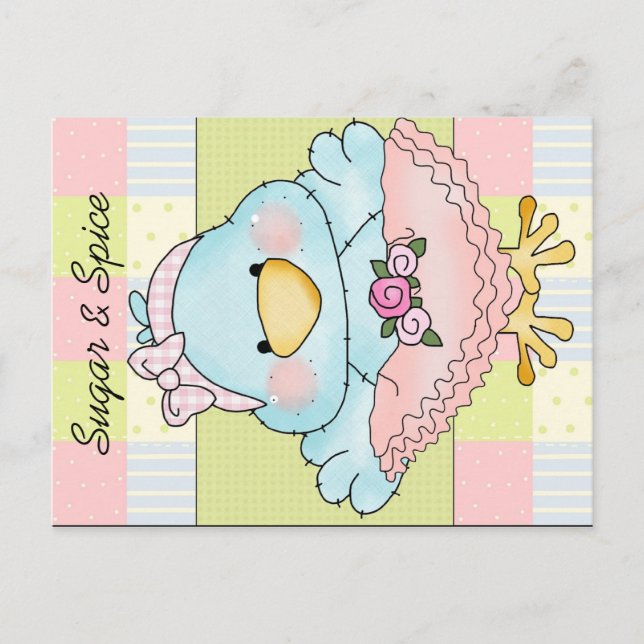 Sugar and Spice Cute Baby Girl Shower Invitation Postcard (Front)