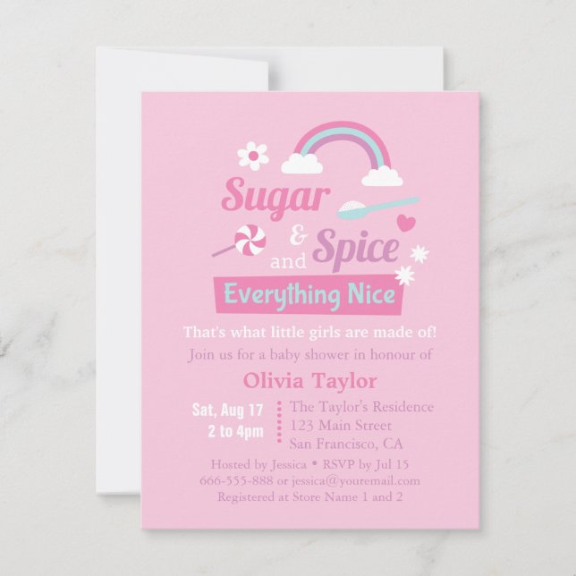 Sugar and Spice Girls Pink Baby Shower Invitations (Front)