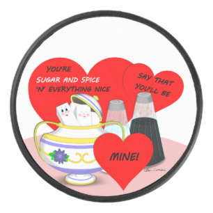 Sugar and Spice - Old Fashioned Valentine Card Art Hockey Puck