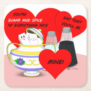 Sugar and Spice - Old Fashioned Valentine Card Art Square Paper Coaster