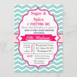 Sugar and Spice Pink Girl Baby Shower Invitations