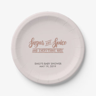Sugar and Spice Rose Gold Typography Baby Shower Paper Plate