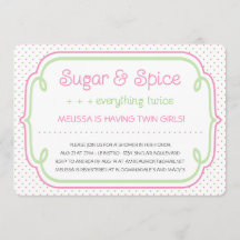 Sugar and Spice Twins Baby Shower Invitation