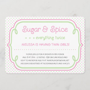 Sugar and Spice Twins Baby Shower Invitation