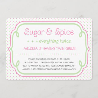 Sugar and Spice Twins Baby Shower Invitation