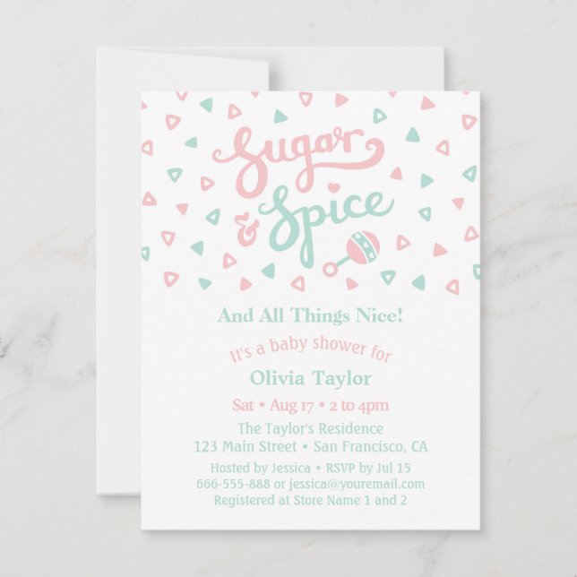 Sugar and Spice Typography Girls Baby Shower Invitation (Front)