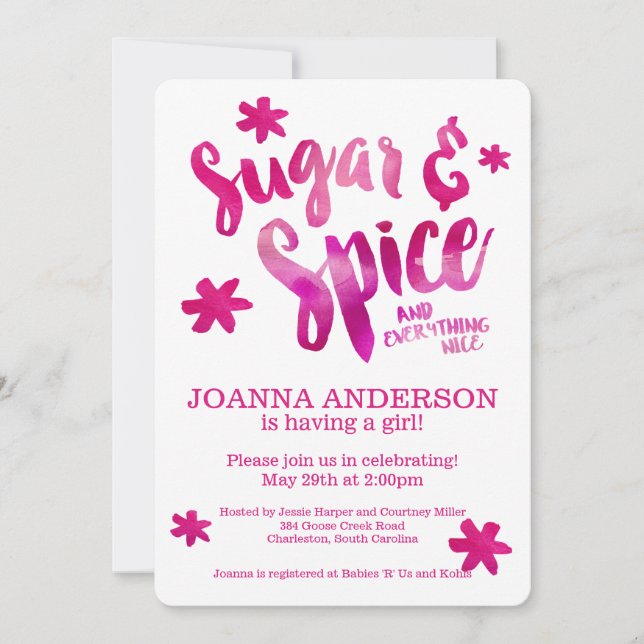Sugar and Spice Watercolor Baby Shower Invitation (Front)