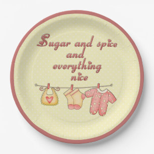 Sugar and Spice Yellow and Pink Baby Shower Paper Plate