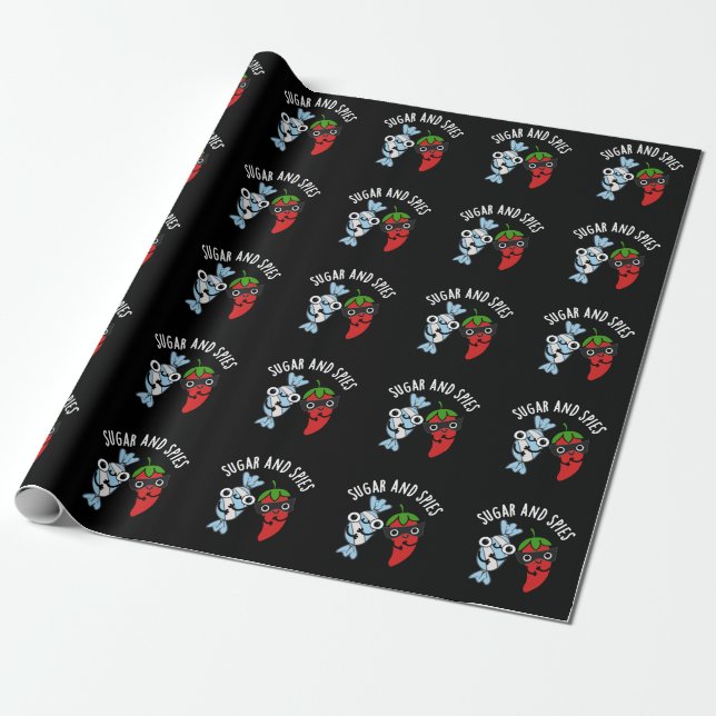 Sugar And Spies Funny Food Pun Dark BG Wrapping Paper (Unrolled)