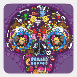 Sugar Art Skull Kawaii Doodle customised Square Sticker