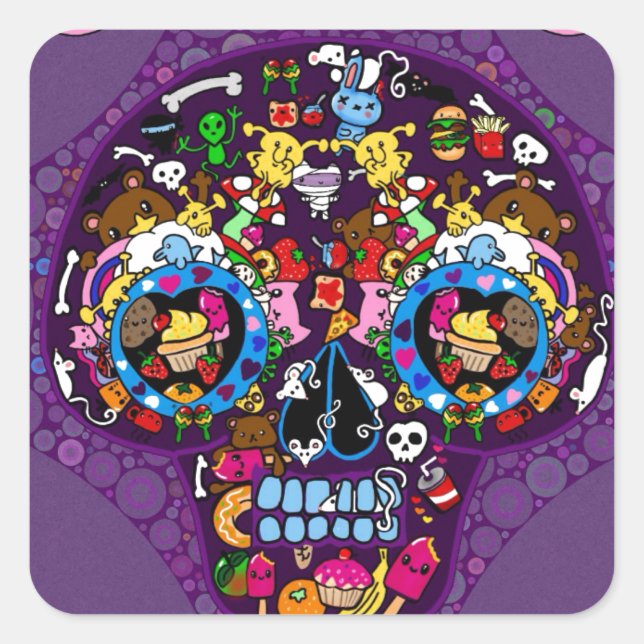 Sugar Art Skull Kawaii Doodle customised Square Sticker (Front)