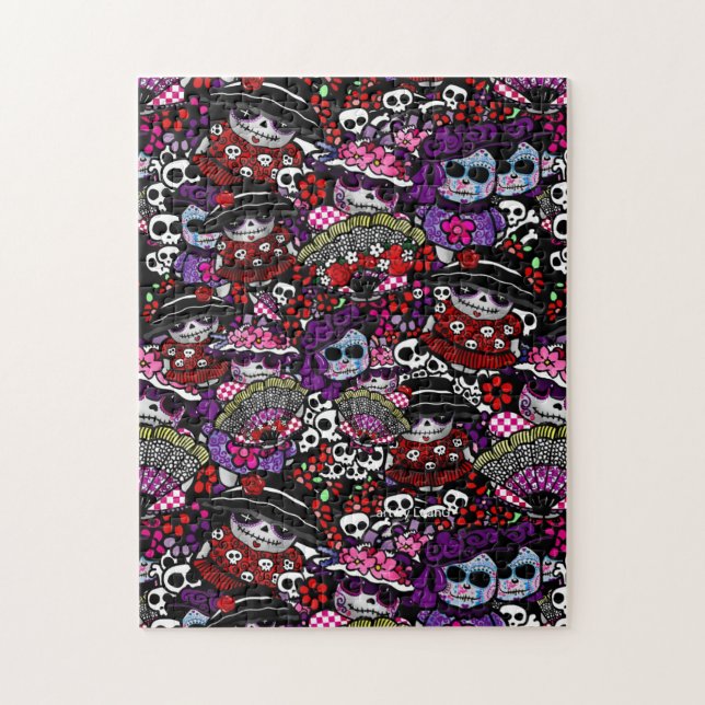 Sugar Art Skulls Day of the Dead Doodles Pattern Jigsaw Puzzle (Vertical)