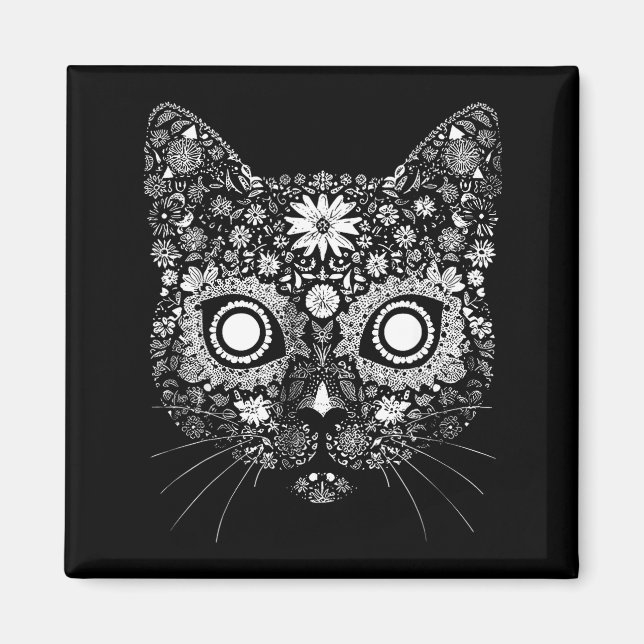 Sugar Cat Skull Flower Artistic Design  Magnet (Front)