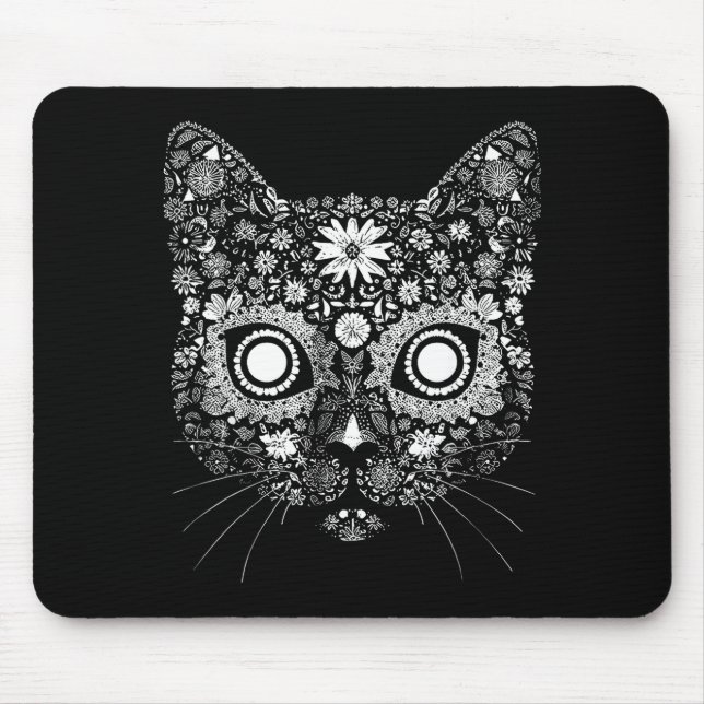 Sugar Cat Skull Flower Artistic Design  Mouse Mat (Front)
