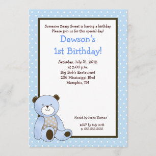 Sugar Cookie Blue Bear 5x7 Birthday Invitation