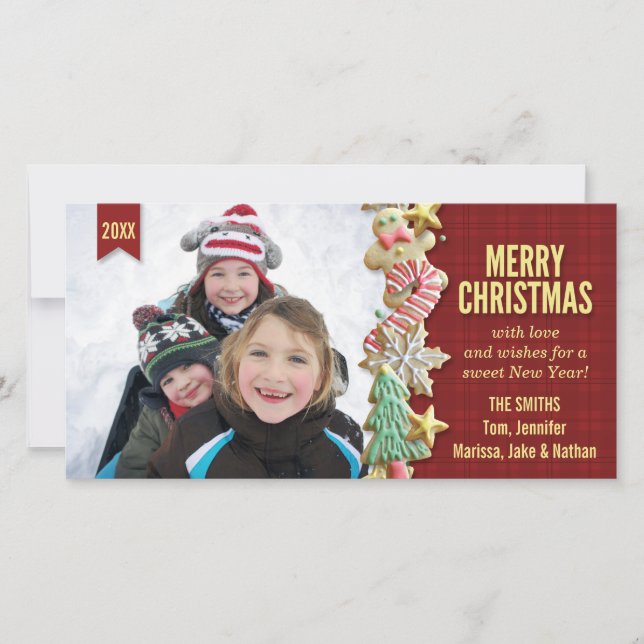 Sugar Cookie Christmas Red Plaid Custom Photo Card (Front)