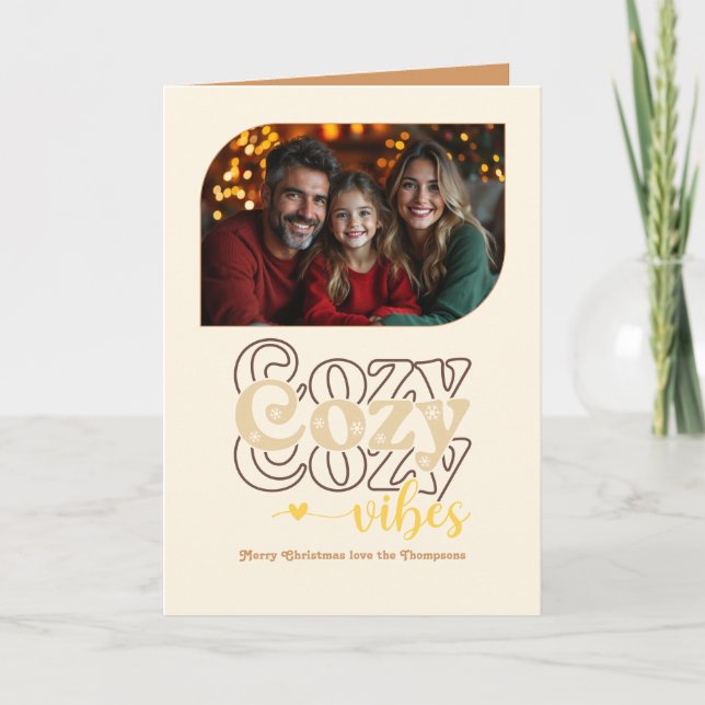 Sugar Cookie Cosy Vibes Retro Christmas Photo Holiday Card (Front)