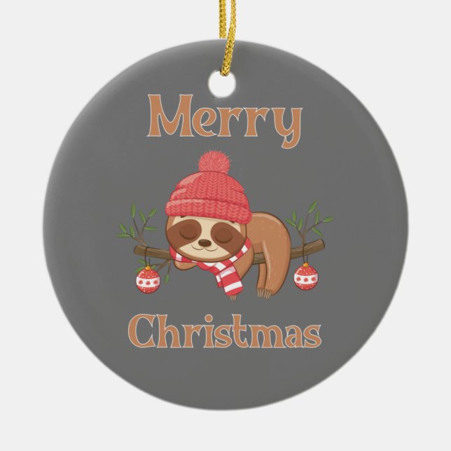 Sugar Cute Sloth Christmas Ceramic Tree Decoration (Front)
