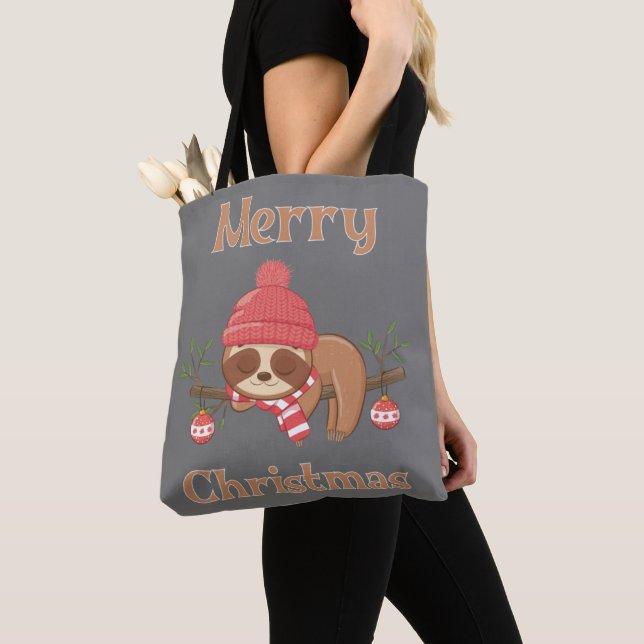 Sugar Cute Sloth Christmas Tote Bag (Close Up)