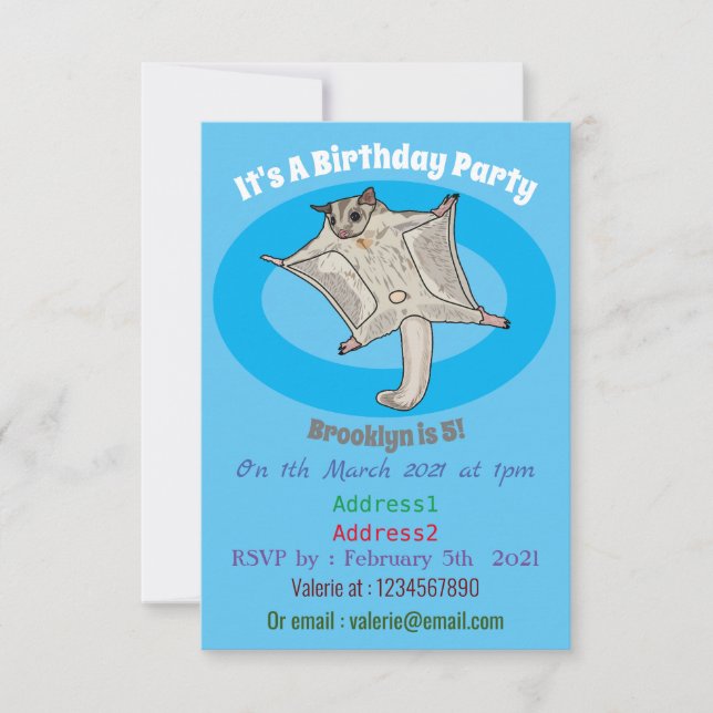 Sugar glider cartoon illustration invitation (Front)