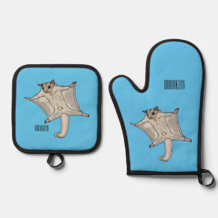 Sugar glider cartoon illustration oven mitt & pot holder set