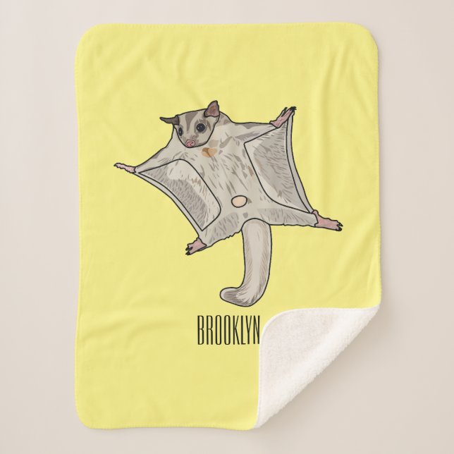 Sugar glider cartoon illustration sherpa blanket (Front)