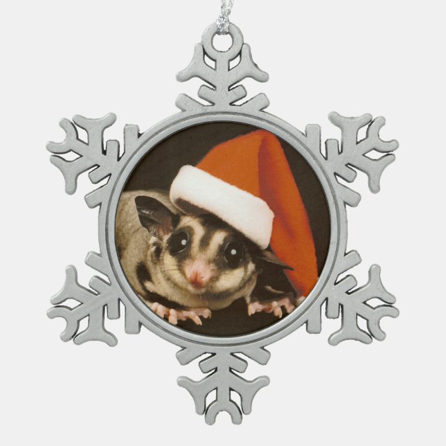 Sugar Glider Christmas Snowflake Pewter Christmas Ornament (Front)
