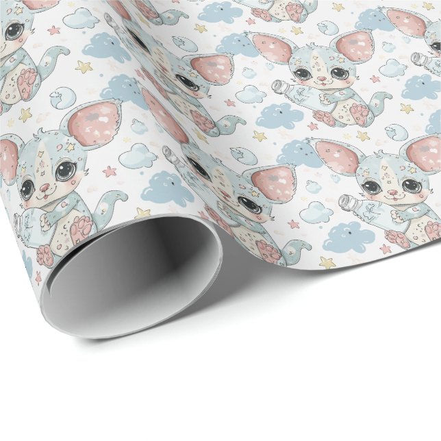 Sugar Glider Cute Baby Pastel Watercolor Pattern  Wrapping Paper (Roll Corner)