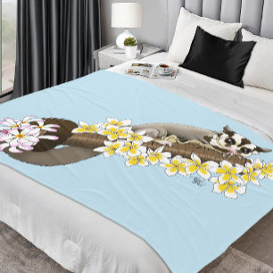 Sugar Glider Cute Floral Fleece Blanket