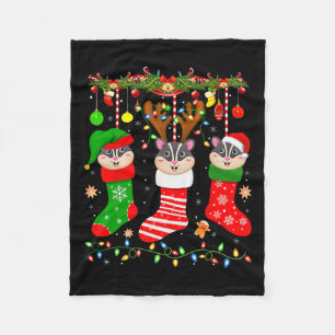 Sugar glider in christmas socks lights sugar glide fleece blanket
