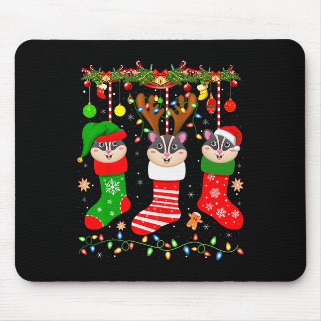 Sugar glider in christmas socks lights sugar glide mouse mat (Front)