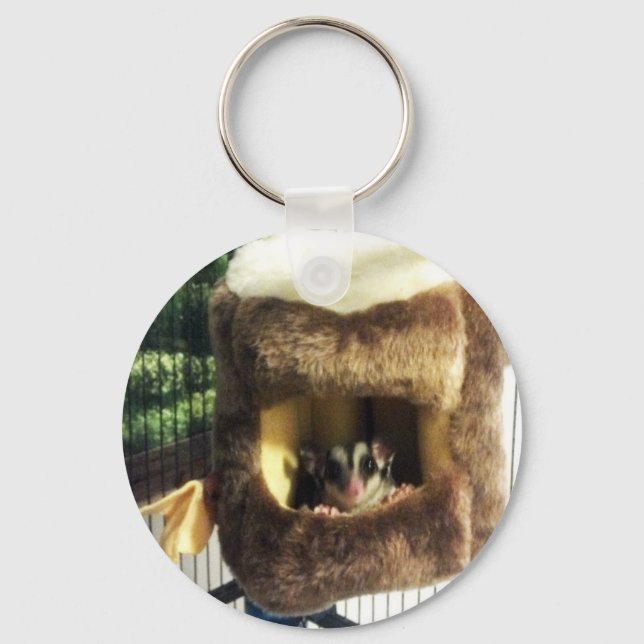 Sugar Glider in Furry Tree Truck Hanging Bed Key Ring (Front)