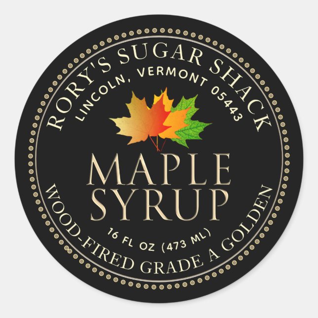 Sugar Maple Leaves Maple Syrup Editable Label (Front)