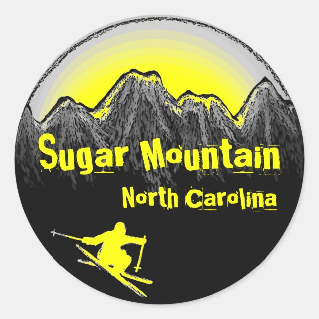 Sugar Mountain North Carolina yellow ski stickers (Front)