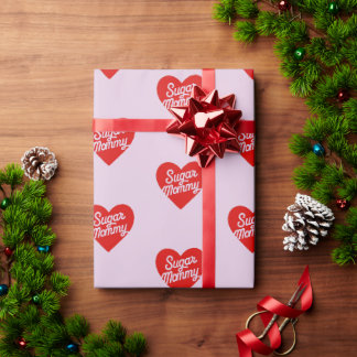 Sugar Mummy Funny Pink Hearts Typography Wrapping Paper
