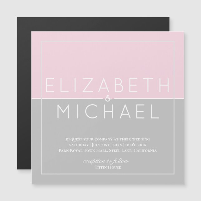 Sugar Pink Grey Wedding Save The Date Magnet (Front/Back)
