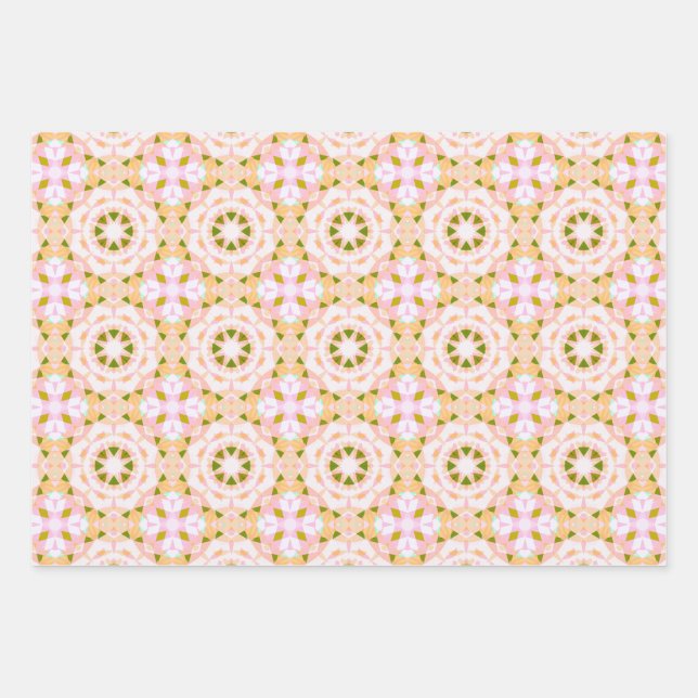 Sugar Pink Spring Green Star Baby Girls Birthday  Wrapping Paper Sheet (Front)