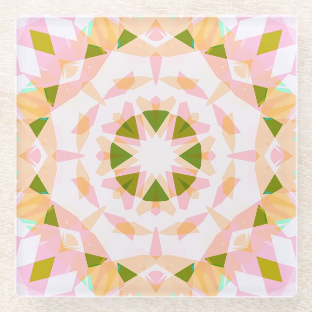 Sugar Pink Spring Green Star Dopamine Decor Art Glass Coaster (Front)