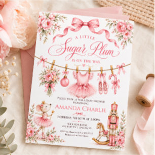 Sugar Plum Ballerina  Girl Baby Shower Invitation