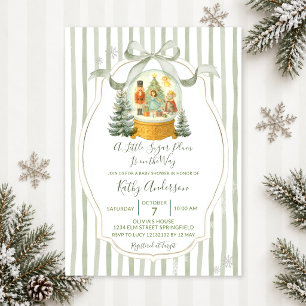 Sugar Plum Christmas Green Winter Baby Shower Invitation