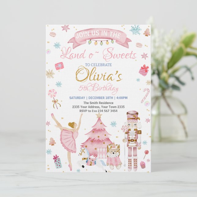 Sugar Plum Fairy Land Of Sweet Nutcracker Birthday Invitation (Standing Front)