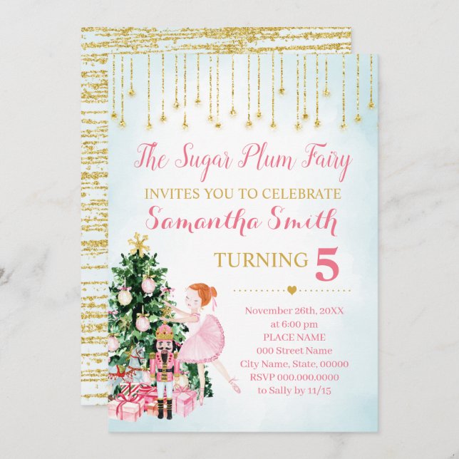 Sugar Plum Fairy Nutcracker glitter winter Invitation (Front/Back)