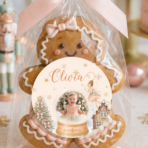 Sugar Plum Fairy Photo Snow Globe First Birthday Classic Round Sticker